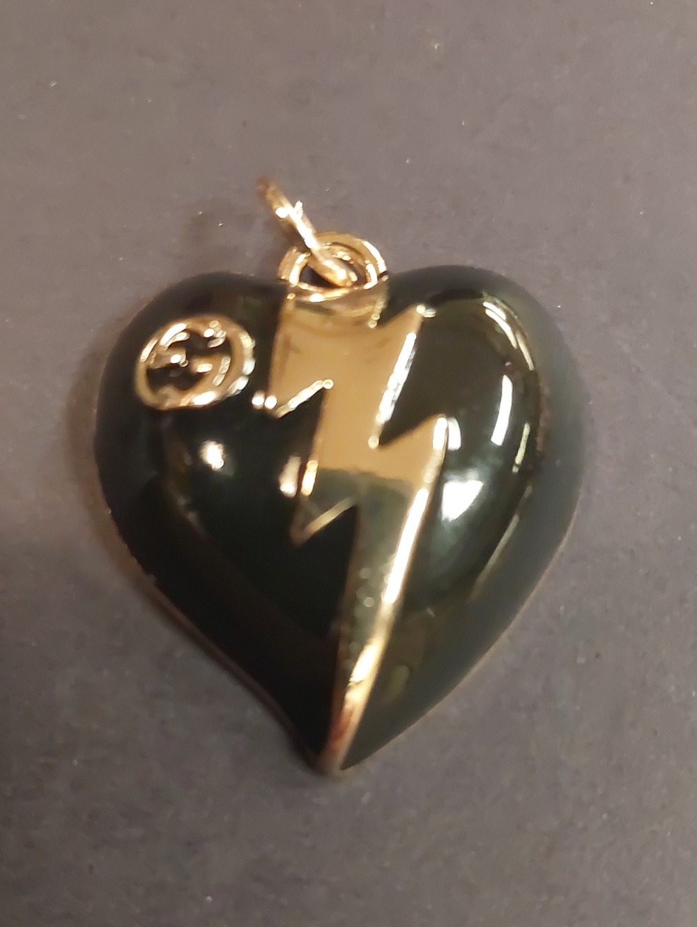 GG Black & Gold Heart Lightning Bolt Charm Pendant